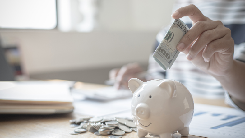 Piggy bank with coins