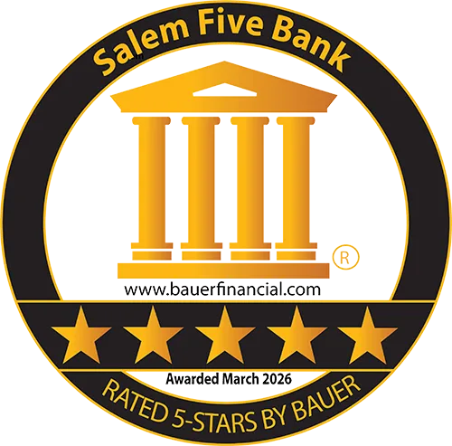Salem Five Bank awarded a 5‑Star Rating by Bauer Financial in March 2026, featuring the gold Bauer Financial excellence badge.